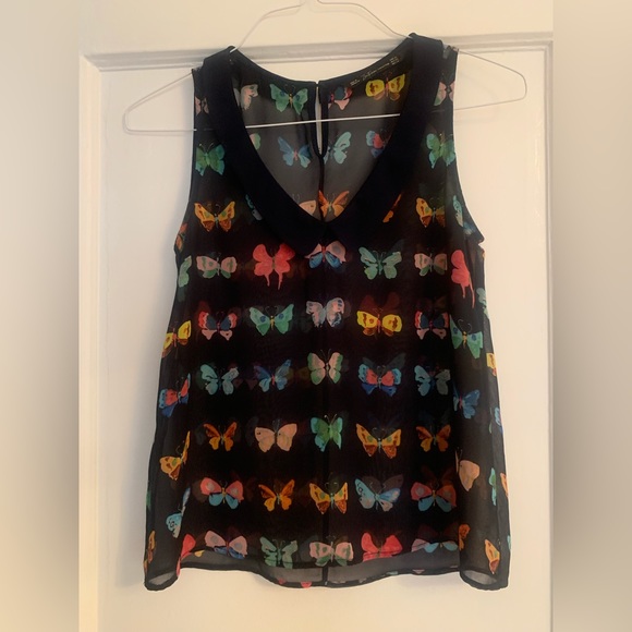 Zara - Sheer Navy Butterfly 🦋 sleeveless v-neck collar top - small - Picture 4 of 5